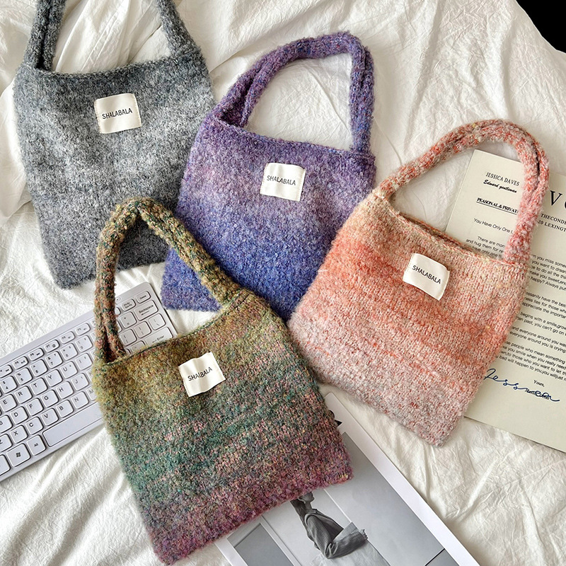 Bolso cuadrado pequeño bolso de mujer gradiente retro lujo ligero nicho diseño bolso de lana de punto nuevo bolso de hombro