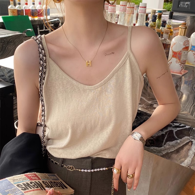 Snowflake Cotton Camisole Solid Color Sleeveless Top for Women, New Summer Style for This Year, Suitable for Layering or Wearing Alone, Thin and Slightly Sheer with V-Neck