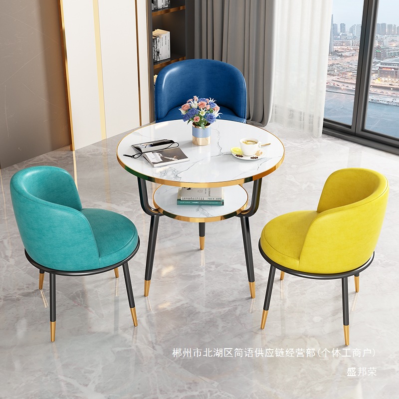 Fábrica directa de lujo ligero de recepción mesa y silla combinación de mesa de comedor de pequeño tipo de casa ocio leche tienda de té Negociación de café