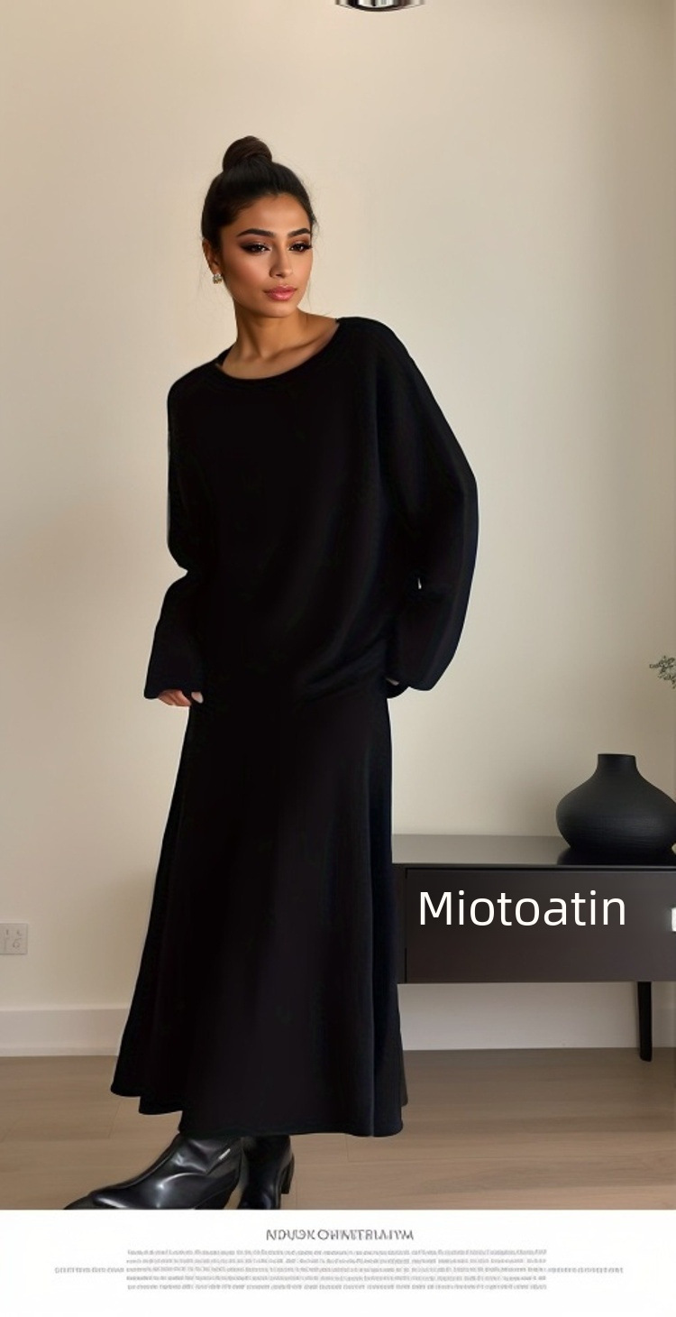 2024 autumn and winter New European and American style elegant knitted suit women's off-shoulder sweater top elastic waist fishtail skirt_voghion.com