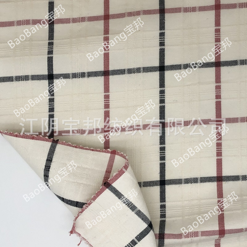 全棉紧致底布带蓝色红色嵌条格子，适合西服西裤风衣潮服