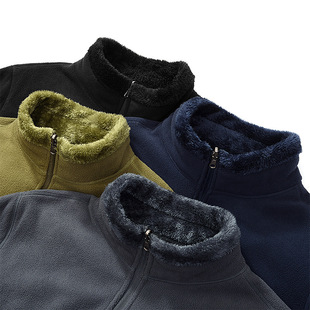 Factory wholesale autumn and winter polar fleece fleece-lined thickened men's fleece clothes stand collar double-sided fleece outdoor windproof warm