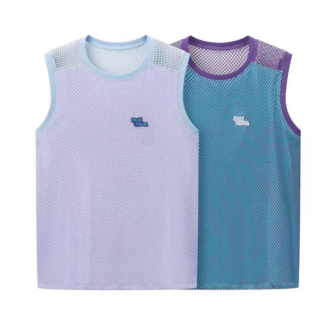 夏季新品户外运动撞色镂空女背心马甲学生宽松休闲无袖背心