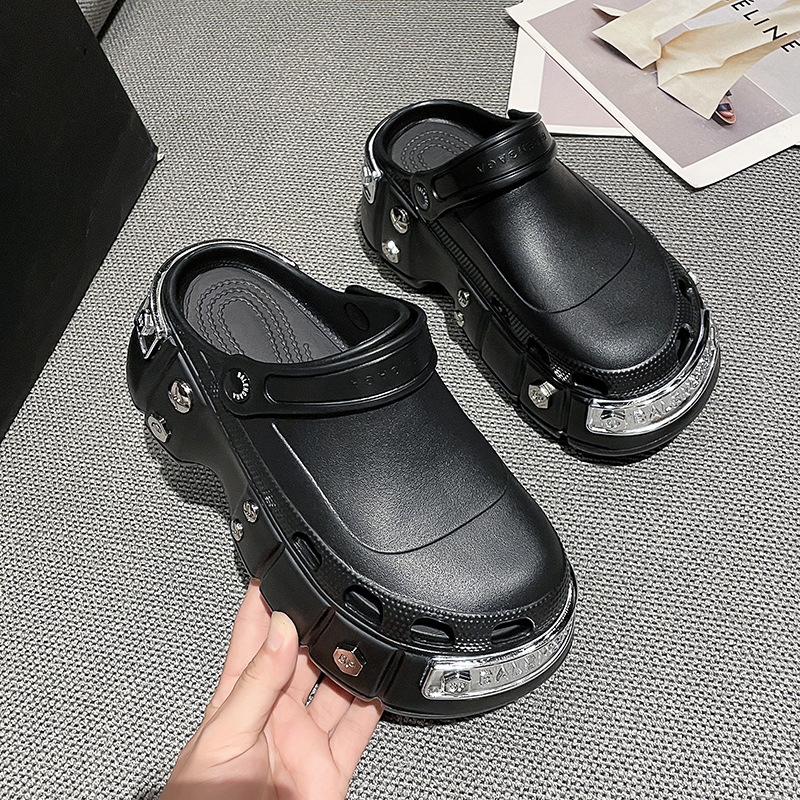 Foreign Trade Thick-Soled Height-Increasing Women's Clogs European and American Fashion Metal Rivets Couple Eva Toe-Toe Slippers Women's Wholesale