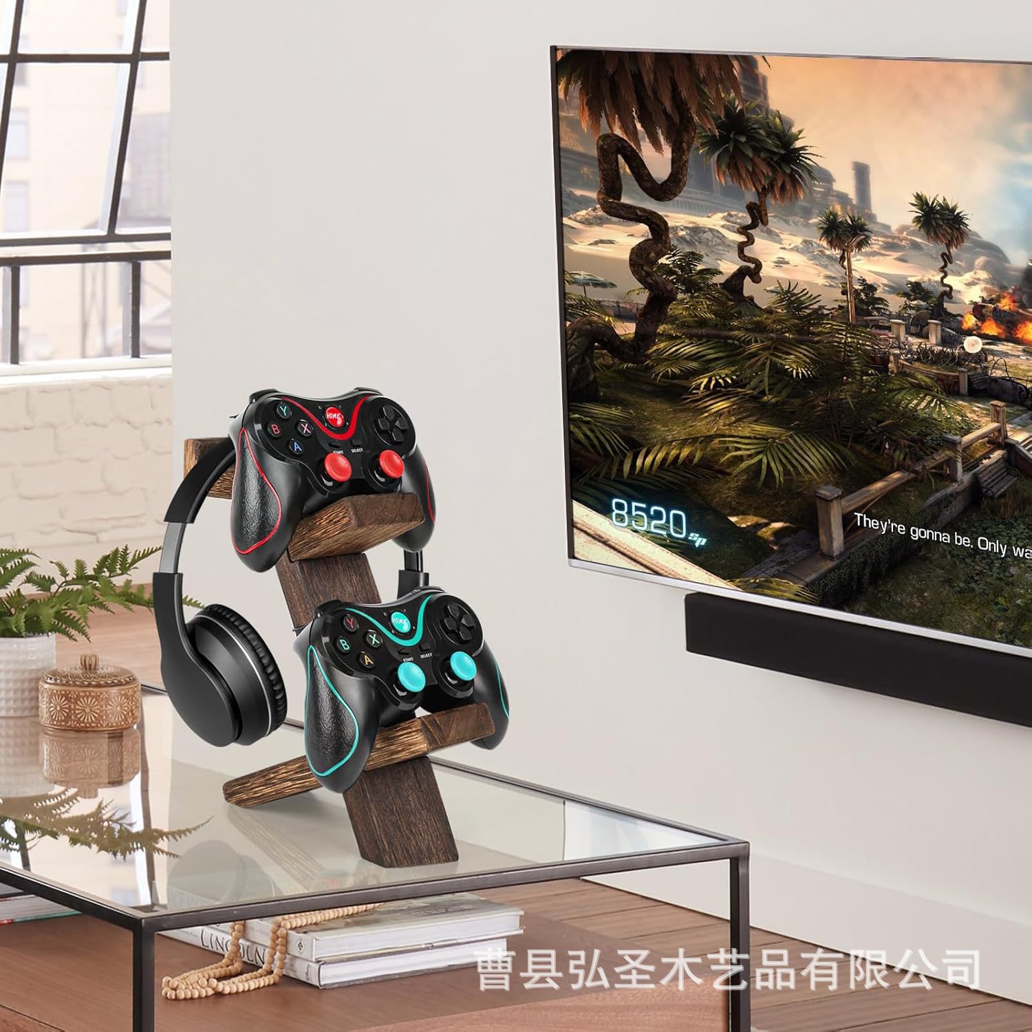 Soporte de controlador de juegos de madera Soporte de auriculares Controlador universal de 2 capas Soporte de almacenamiento de juegos Soporte de almacenamiento de auriculares