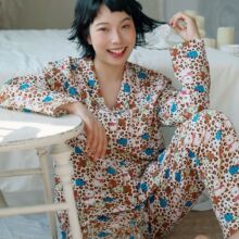 春夏睡衣纯棉女双层纱柔软透气全棉长袖长裤家居服女款两件套装