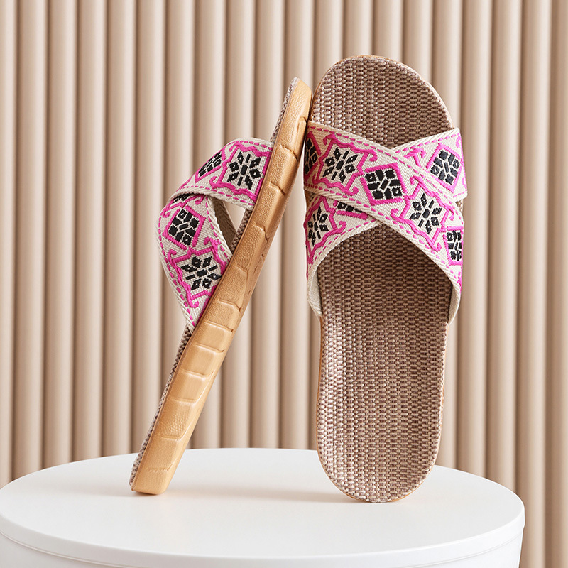 Zapatillas de lino de cuatro estaciones, venta al por mayor para el hogar, zapatillas de algodón y lino para interiores desodorantes y antideslizantes para mujeres, sandalias silenciosas para el hogar para mujeres
