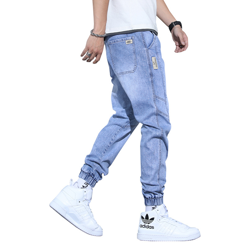 Pantalones vaqueros de los hombres lavados vintage costura tobillo-atado pantalones casuales pantalones harén de los hombres pantalones casuales de verano