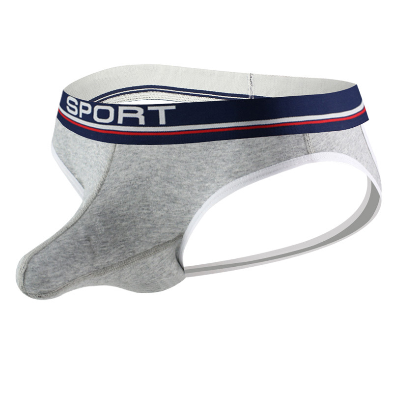 Sexy Men's Double Thong Underwear Pure Cotton Sports Breathable Separate Pouch Bullet Separation Three-Dimensional Fitness Macho Fashion