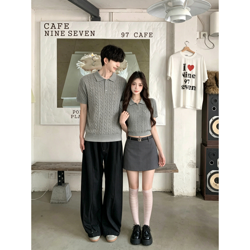 2026 Summer New Couple's Clothing Short-Sleeved Polo Knitwear Short Skirt Suit Men's College Fashion