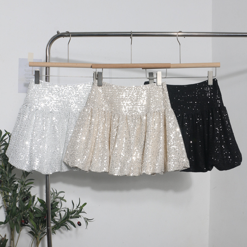 Real shot ballet-style sequin skirt waist slimming bud small black skirt anti-light A- shaped umbrella skirt short skirt 8295 Real shot ballet-style sequin skirt waist slimming bud small black skirt anti-light A- shaped umbrella skirt short skirt 8295