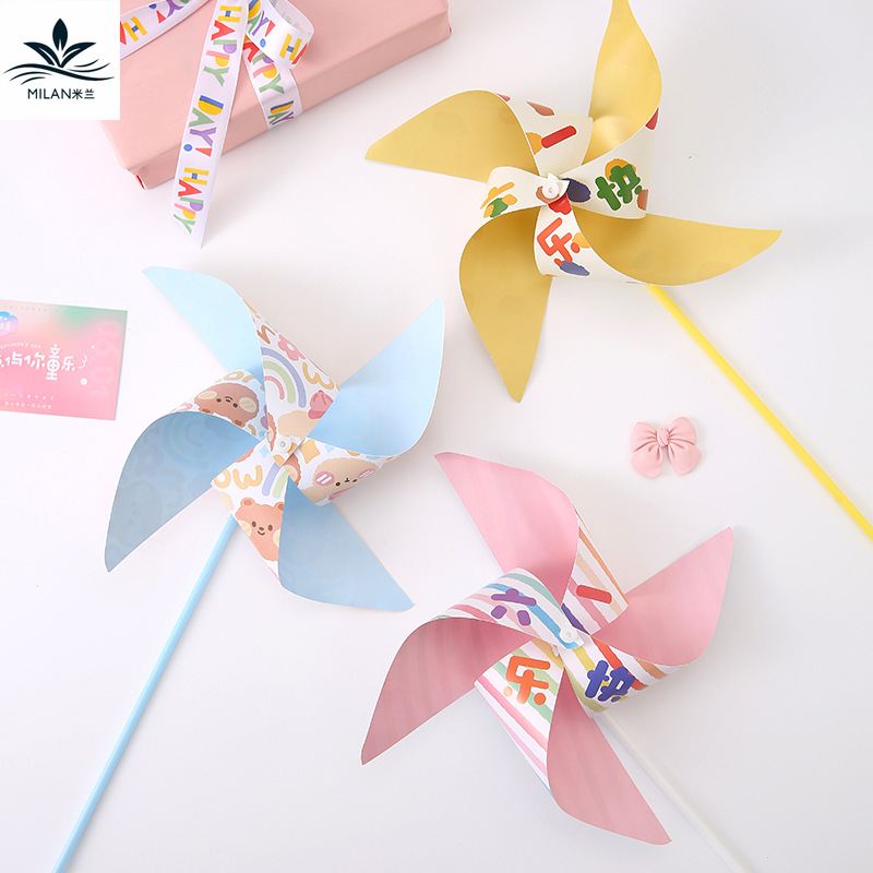 Regalo del Día de los niños tridimensional colorido molino de viento juguete hecho a mano material de bricolaje paquete flores ramo caja de regalo Decoración