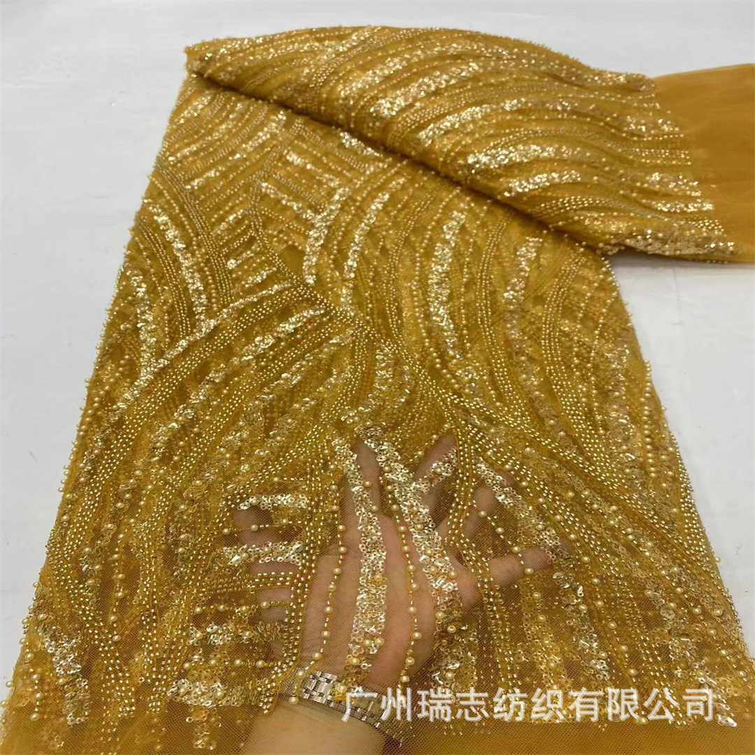 Ropa de noche estética a rayas con perlas de malla tela de encaje vestido africano vestido de boda bordado tubo de perlas accesorios de moda
