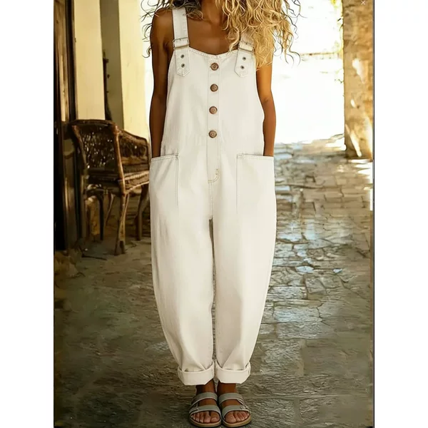 Independent Website Hot-Selling European and American Cross-Border Street Fashion Retro Wide-Leg Pants for Women with D-Ring Buckle Faux Denim Overalls