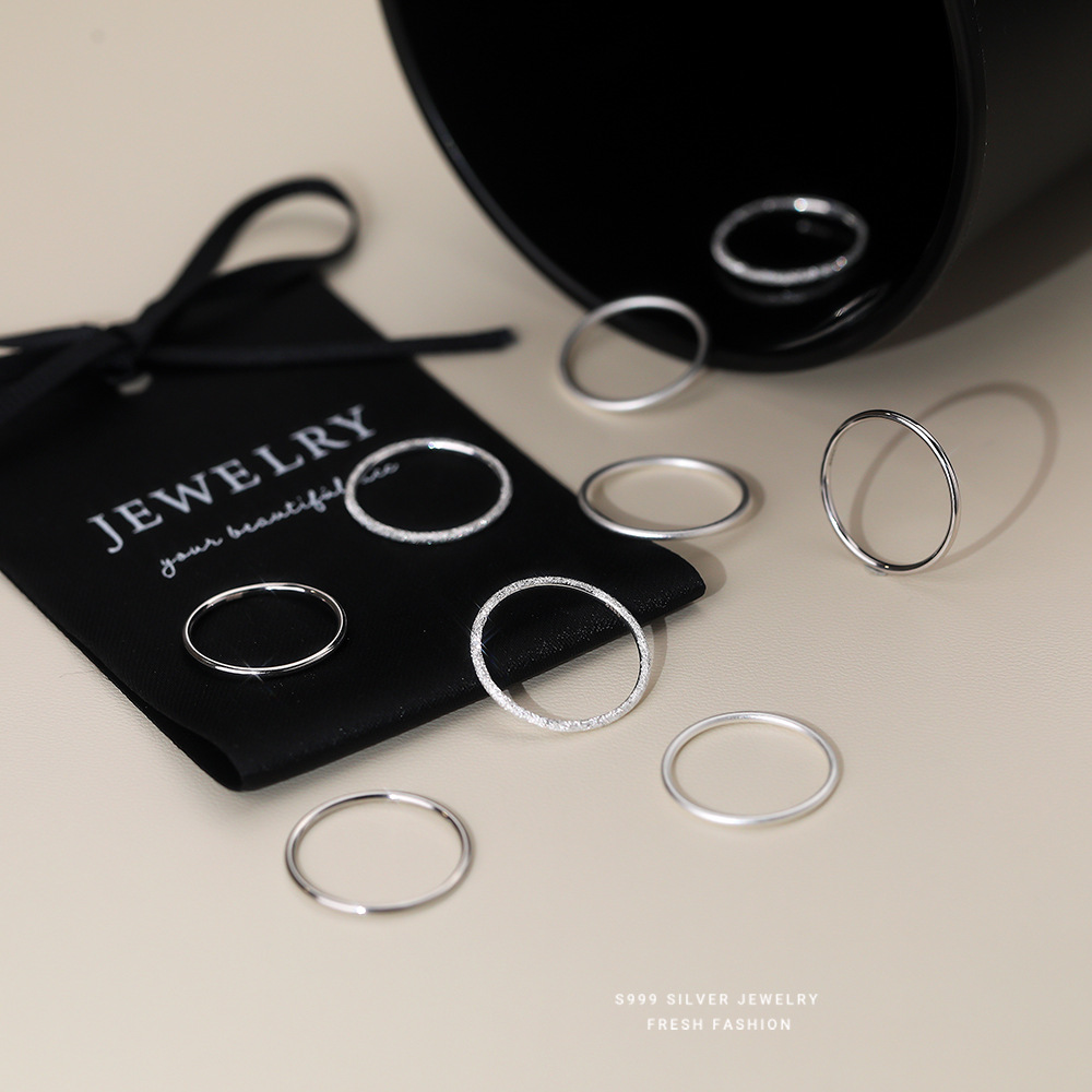 S999 foot silver ring female niche design new food finger ring explosion ancient fine plain ring light luxury high sense