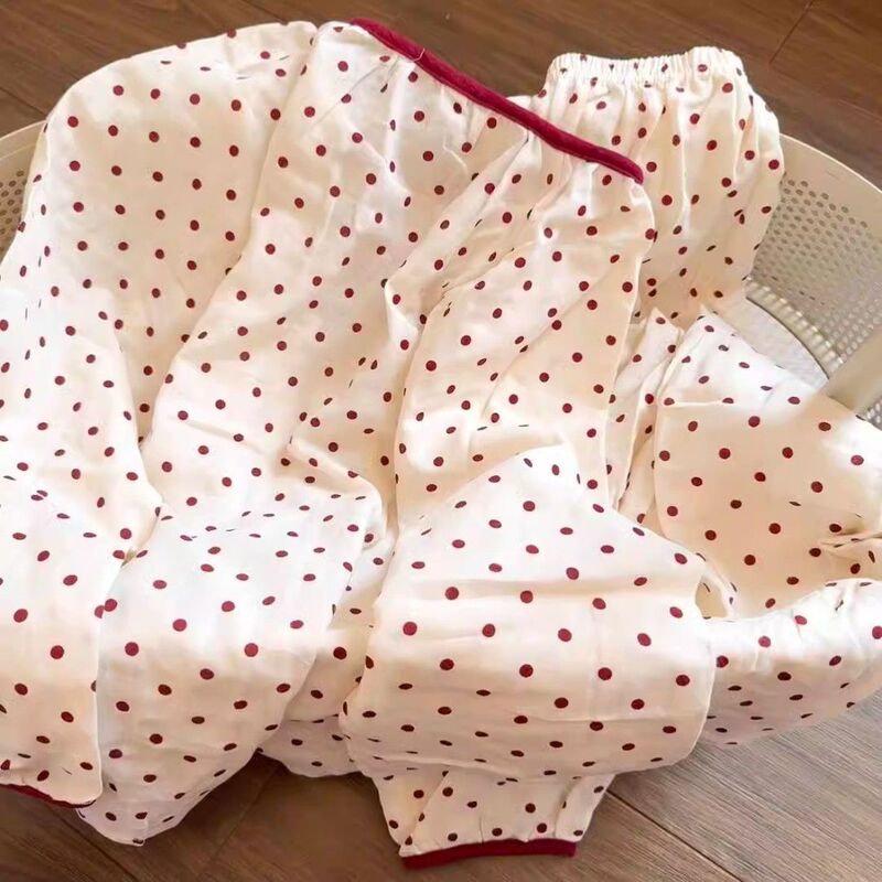 女性用パジャマ、春と秋の子猫、甘くてかわいいホーム服セット、女の子用ズボン、インスタイルの長袖水玉模様|undefined