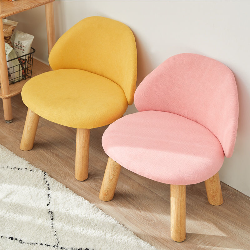 Children's Fabric Full Solid Wood Backrest Small Stool Household Economical Creative Living Room Simple Low Stool Bench Chair
