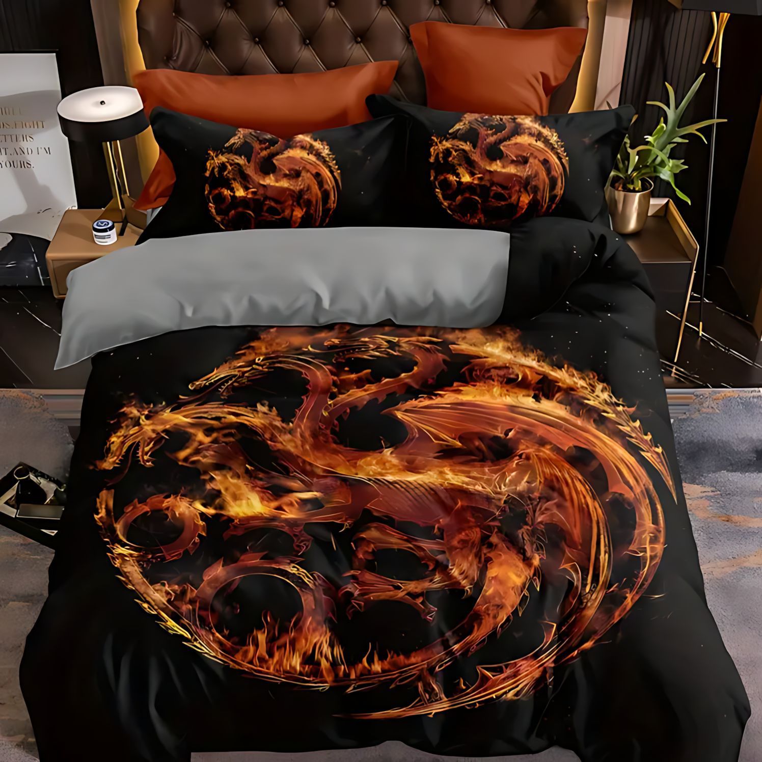 TEMU / JIT Moda misteriosa figura de dragón impresión digital HD suave y cómodo colcha de cama Kit Amazon