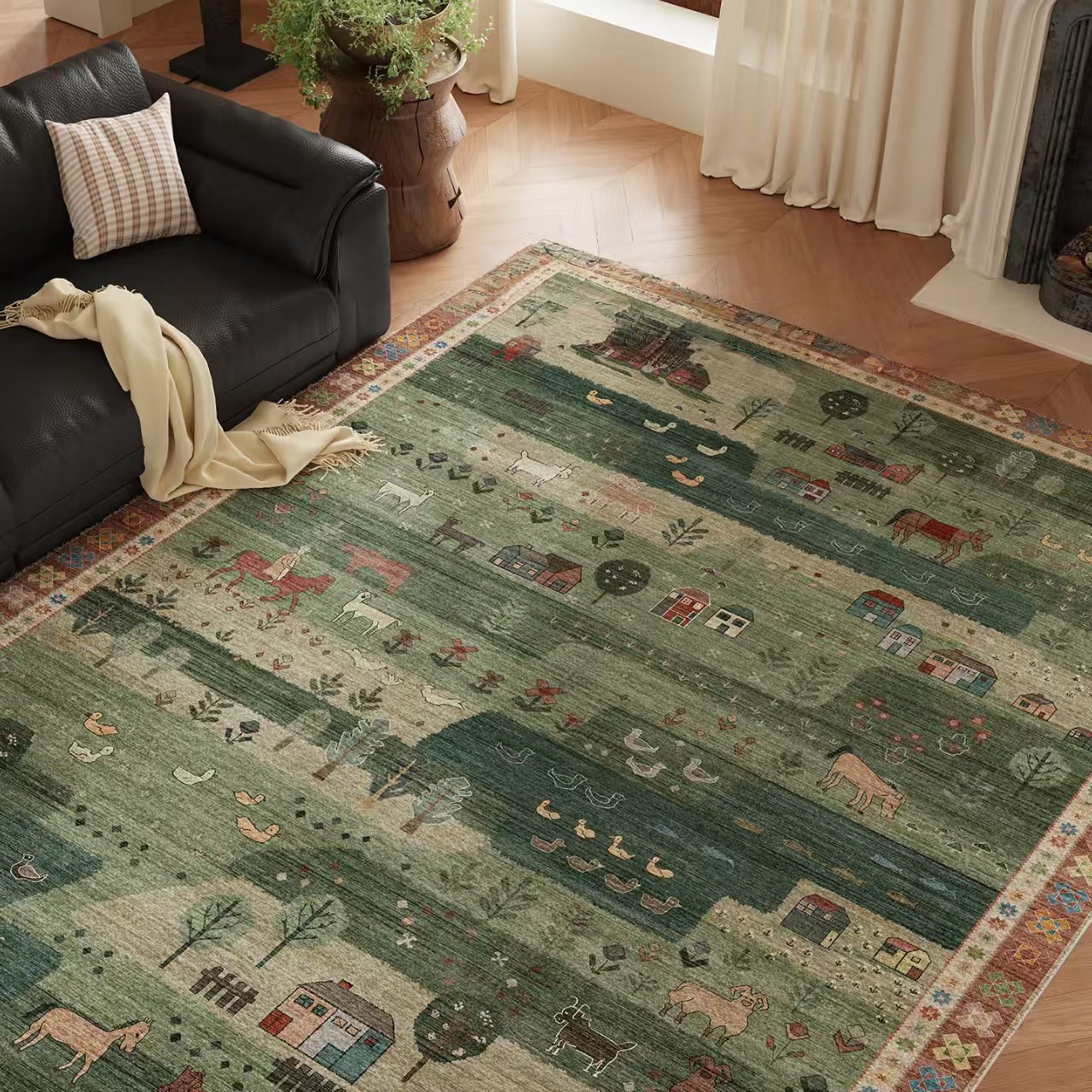 跨境美式热销复古水晶绒地垫家用客厅卧室耐脏防滑隔凉易打理现货