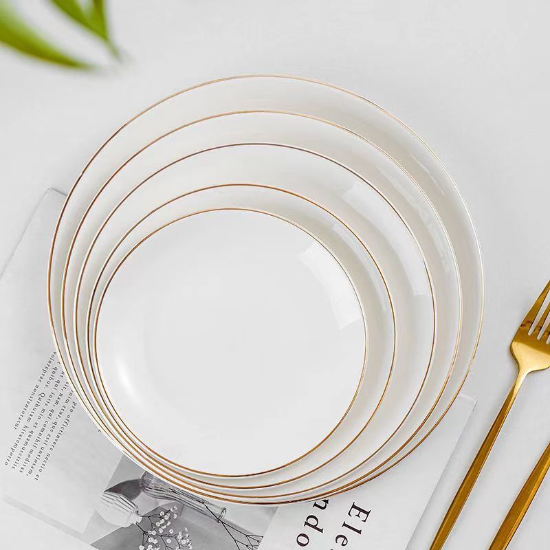 Wholesale European-style Phnom Penh Steak Western Food Plate Ceramic Household Pure White Dim Sum Pancake Plate Hotel Gift Bone China Plate