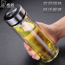 希诺双层玻璃杯耐高温男士水杯商务礼品泡茶女士水晶批发印字LOGO
