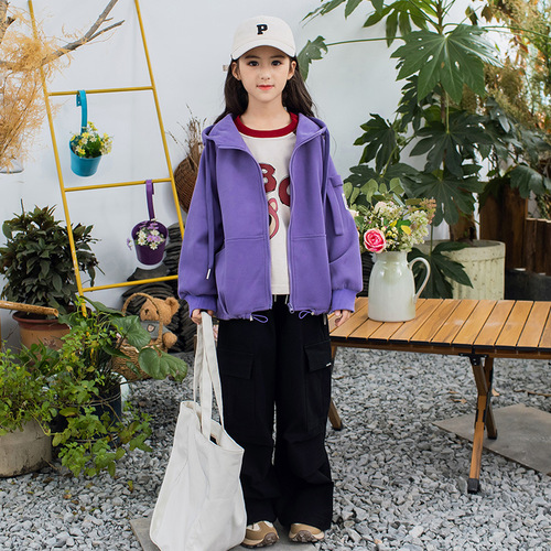 Girls' Cardigan Jacket 2024 Spring New Style Western Style Padded Sweater Big Children's Autumn Children's Spring and Autumn Thickened Tops