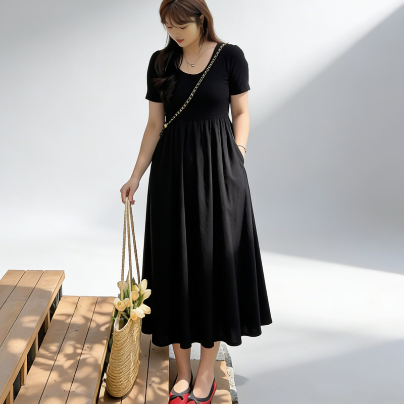 150kg Extra Large Size French-Style Dress for Women, New Summer Model, Slimming Waist-Cinching A-Line Long Dress, Plus-Size Black Little Black Dress 150kg Extra Large Size French-Style Dress for Women, New Summer Model, Slimming Waist-Cinching A-Line Long Dress, Plus-Size Black Little Black Dress