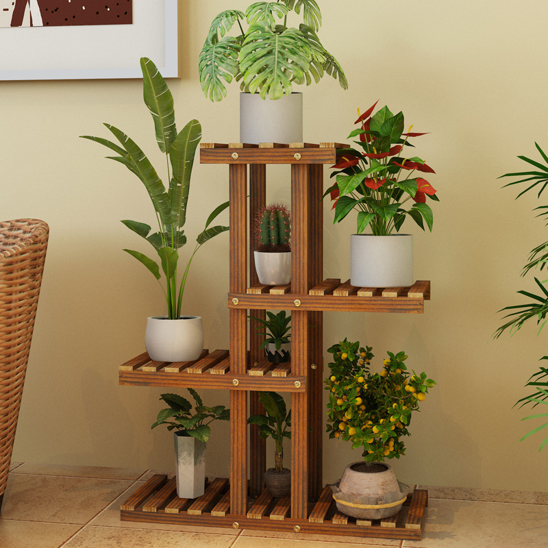 ベランダの花の棚の多層の物置棚の家庭用室内の多肉の床の植木鉢の棚の実木の客間の装飾の省の空間|undefined