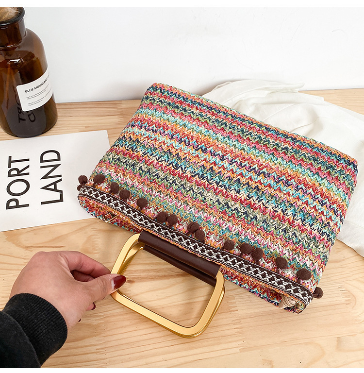 All Seasons Season Women's Gender Women's Medium All Seasons Straw Solid Color Basic Streetwear Square Zipper Handbag Straw Bag