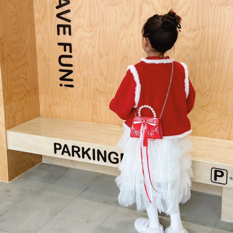 Bagos rojos perfumados para niñas bolsos de hombro con sequillas de perlas, bolsos para niños, bolsos de Año Nuevo para niños