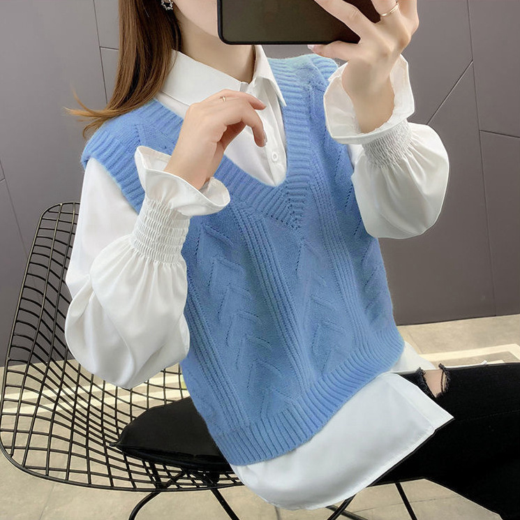 Sweater Solid Color Vest Knitted Women's Top New Spring and Autumn Korean Style Outerwear Vest Loose Versatile Waistcoat Sweater Solid Color Vest Knitted Women's Top New Spring and Autumn Korean Style Outerwear Vest Loose Versatile Waistcoat