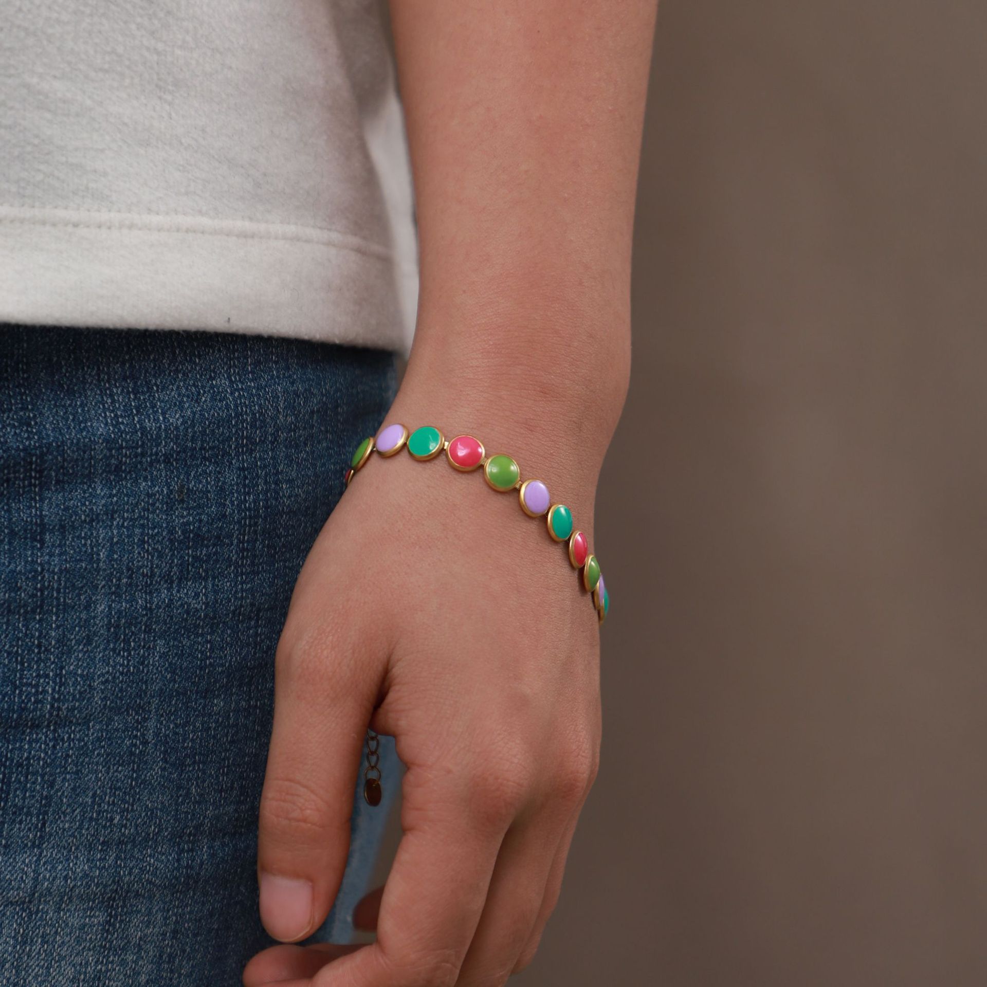 Mode Simple 18k Or Rond Géométrique Coloré Huile En Acier Inoxydable Bracelet display picture 1