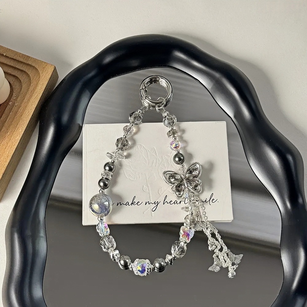 Nuevo estilo coreano de alta calidad perla circón bowknot cuentas de cristal cordón de teléfono móvil colgante de llavero de nailon Ruyi