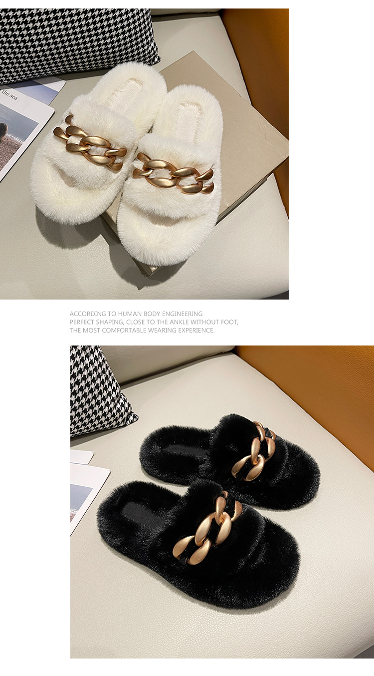 Gold Chain Flat-Bottomed Cotton Slippers NSCSX94861