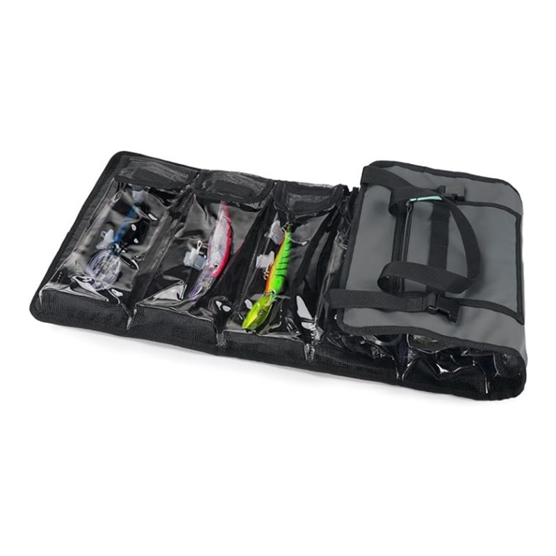 Bolsa Plegable para Señuelos y Carnada de Pesca de 5 Compartimentos de Tela Oxford y PVC, Impermeable, Transparente, para Pesca