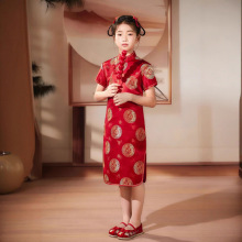 儿童唐装公主裙织锦缎跨境女童旗袍中式礼仪拜年服传统古筝表演服