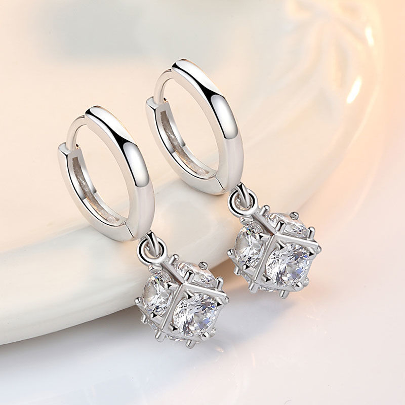 滿鑽魔方耳環女時尚氣質超閃中長款鋯石耳扣送女友禮物東大門耳飾