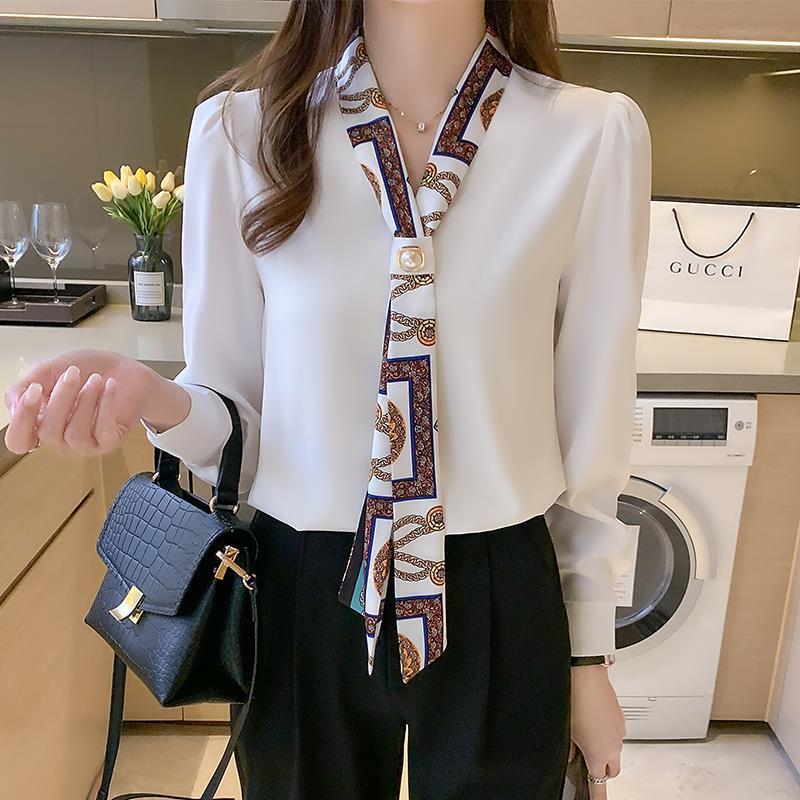 2026 Spring New Design Niche Style White Long-Sleeve Shirt with Tie, Elegant Professional Women's Shirt