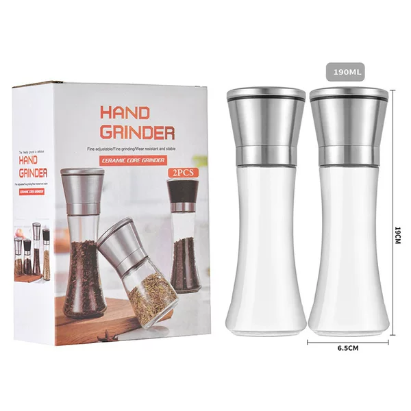 Cross-border manual grinder, glass bottle, household stainless steel kitchen salt and pepper grinder, seasoning shaker, spice container