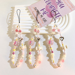 趣味可愛ins粉色兔子珠珠鏈串珠手機掛繩愛心花朵吊墜飾品ccd相機