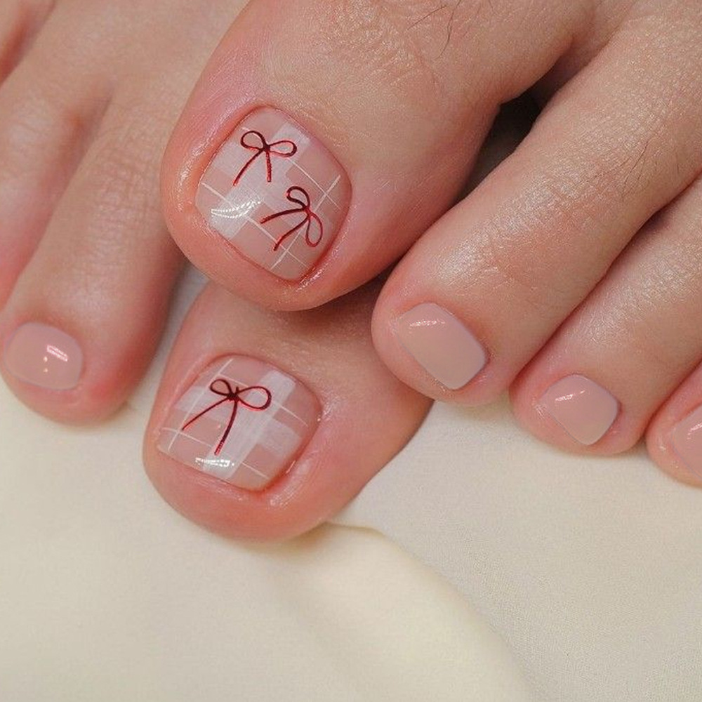 Chicas calientes con lazo de uñas 24 piezas Parche de uñas a cuadros desmontable Venta caliente transfronteriza al por mayor image 1