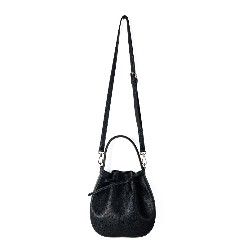 2024 nuova versione coreana borsa a tracolla in morbida pelle con motivo litchi, borsa a secchiello con fiocco e coulisse_voghion.com