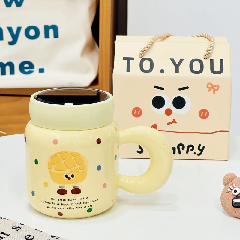 女の子のかわいいセラミックカップホームセットマグリトルモンスターウォーターカップミラーカップ蓋付きシンプルで見栄えの良い|undefined