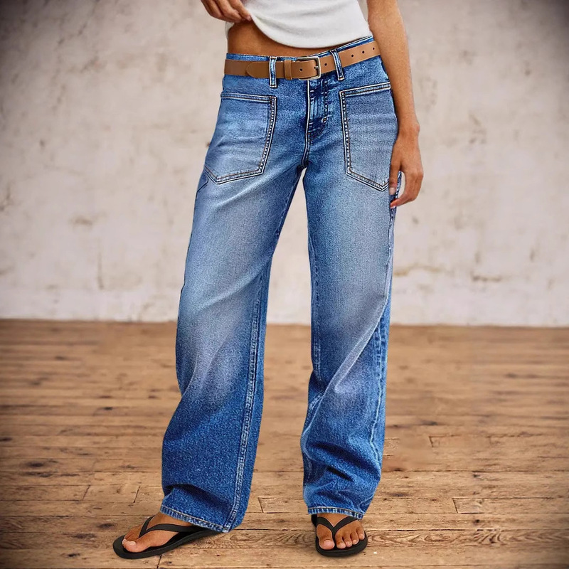 Cross-Border Exclusive Amazon Independent Site Temu2025 New Foreign Trade Elastic High-Waisted Straight-Leg Jeans for Women Cross-Border Exclusive Amazon Independent Site Temu2025 New Foreign Trade Elastic High-Waisted Straight-Leg Jeans for Women