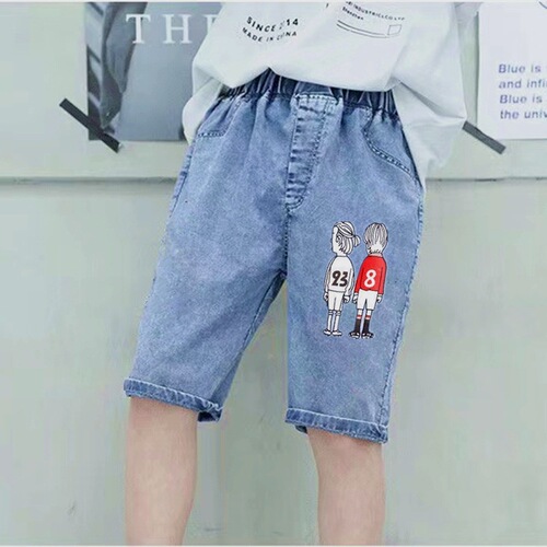 Boys' Denim Cropped Pants Summer Thin Children's Shorts Children's Clothes Medium Pants Medium Big Children Little Boys Pants Trendy Generation