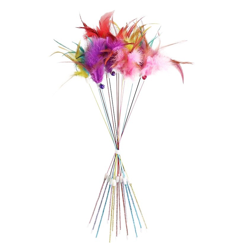 Suministro directo de fábrica nueva pluma de alambre de acero Bell divertido gato palo interactivo educativo divertido gato juguete multicolor divertido gato palo