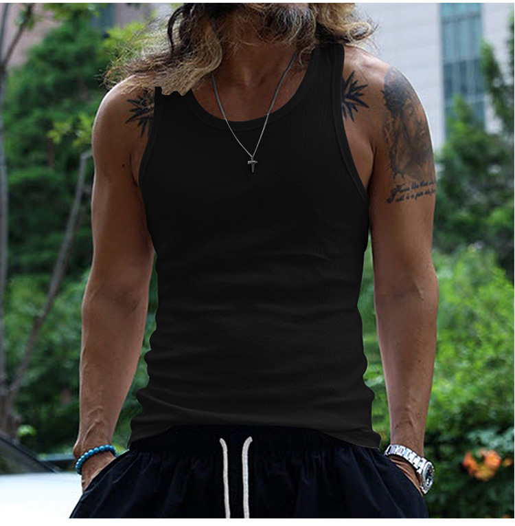 Men's Clothing Men's Slim Fit Ribbed Vest Style Casual Sports Base Layer Spring Summer For Formal & Casual Heavyweight Cotton_viptrois.com