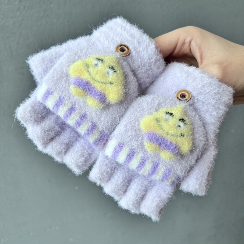 Purple cartoon gloves, fingerless