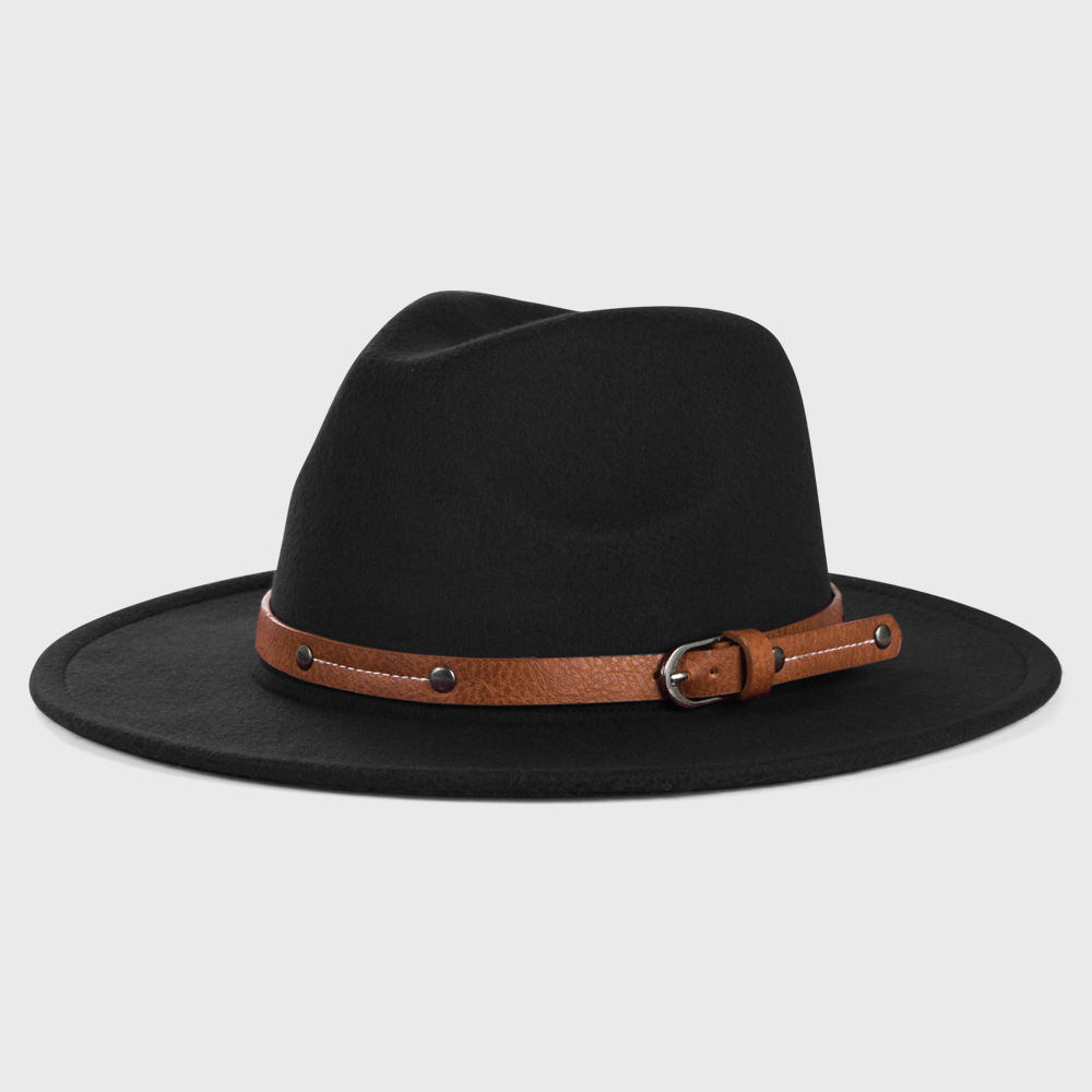 3780g Weight Fedora Hat Hats Type Outdoor Occasion Woolen Material Solid Color Pattern Autumn&Winter Season Unisex Gender Basic Style Army Green, Royal Blue, Navy Blue, Grey, Red, Wine Red, Camel, Black Color Big Eaves Rim Retro Woolen Hats For Men And Women Belt Metal Buckle Felt Hat Simple Big Brim Jazz Hat 9