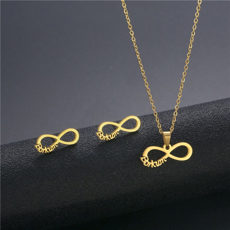 simple infinity symbol pendant stainless steel 8-character necklace earring set